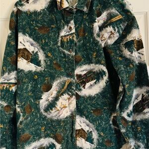 Woolrich Winter Pine Shirt Printed Flannel Women’s Size Large Green Snow Cabin